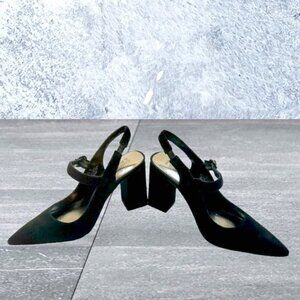 Bleecker & Bond Suede Sling Back Pointed Toe Pumps Black Size 10